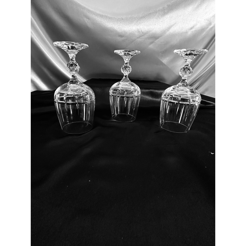 Bohemian Crystal Crystalex Water Goblets Set of 3 Cut Glass Faceted Stem 6 5/8" - Picture 10 of 13